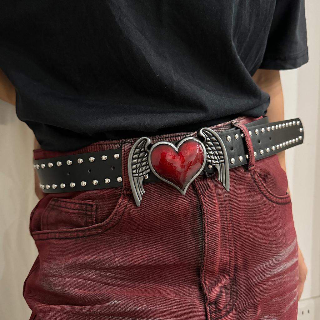 Unisex Jeansgürtel Schwert Rotes Herz Goth Y2k Mode Gürtel Für Frauen Hohe Qualität Luxusmarke Niete Punk Accessoire Männer Hüftgurt