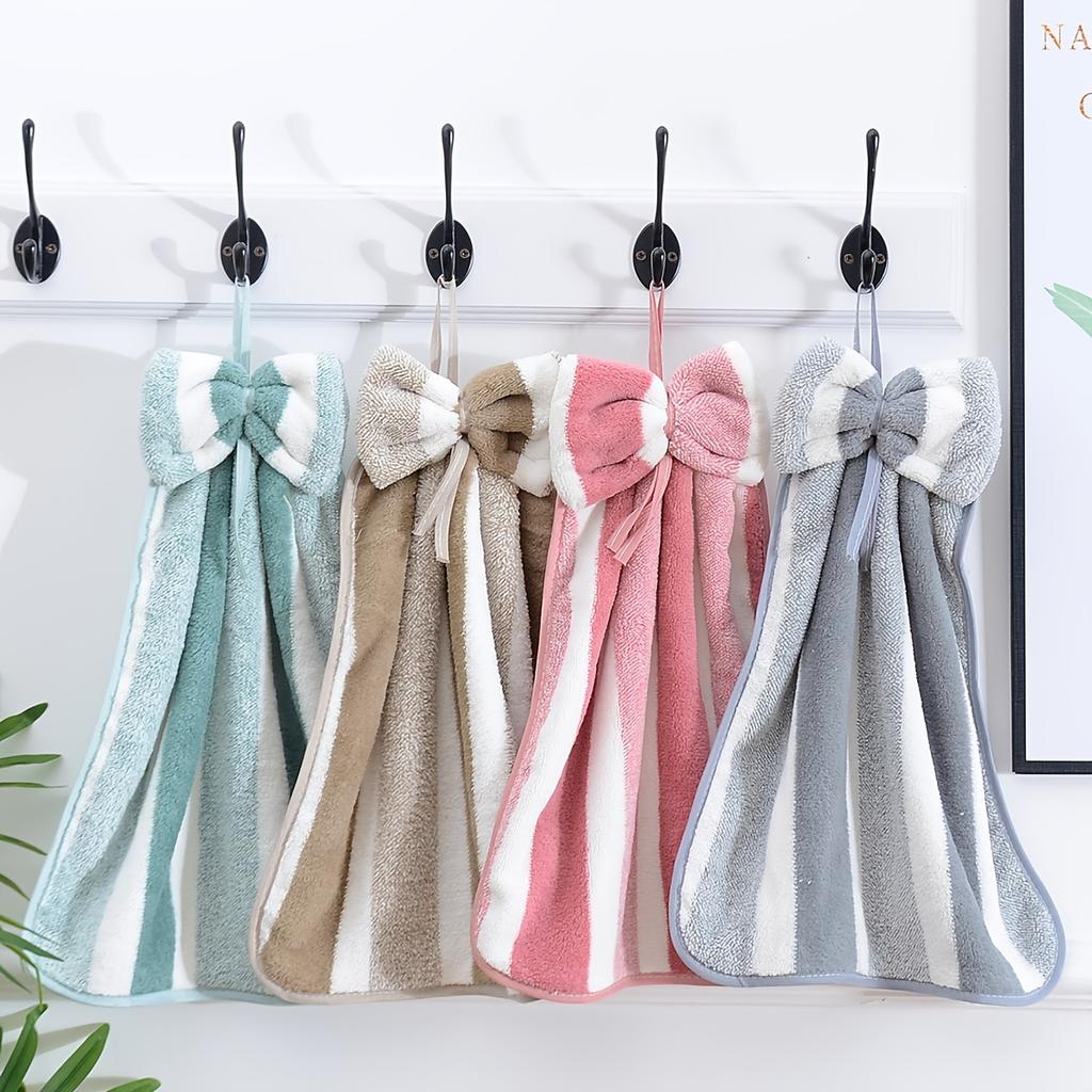 Coral Velvet Wide Bow Hand Towel Kitchen Bathroom Hand Towel Hanging Soft Absorbent Hanging Towel Rag