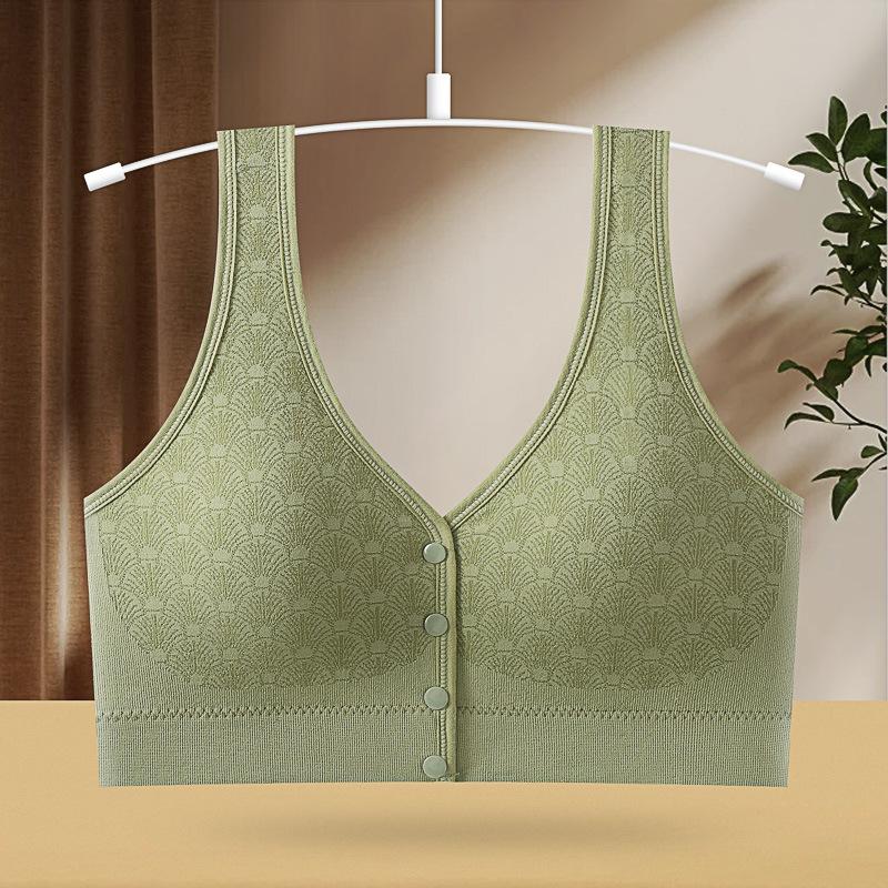 Front Closure Wireless Gathered Vest Style Nursing Bra For Middle Aged Women
