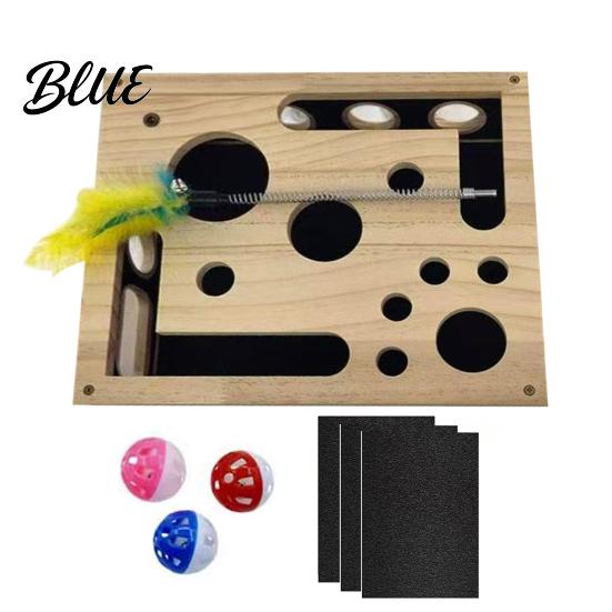 Boîte de lime à ongles pour chat Boîte à jouets Puzzle d'enrichissement en bois Jouet Griffoir interactif Intérieur Comprend du papier de verre pour le soin des chats Stimulation mentale Griffoir