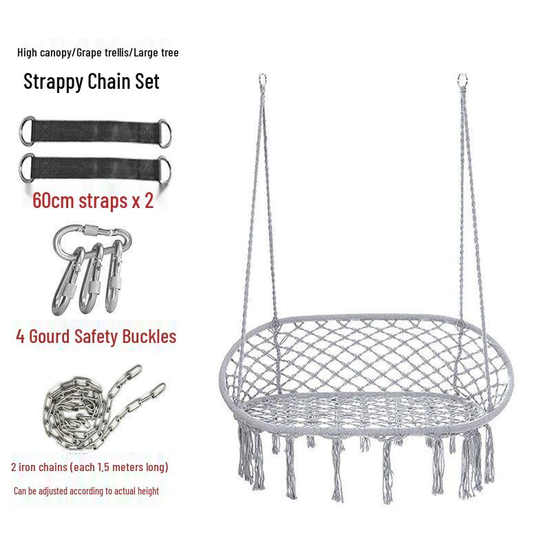 Nordic Indoor Outdoor Double Hanging Chair Swing with Tassel Cradle - Cotton and Linen Hammock for Homestay or Balcony.