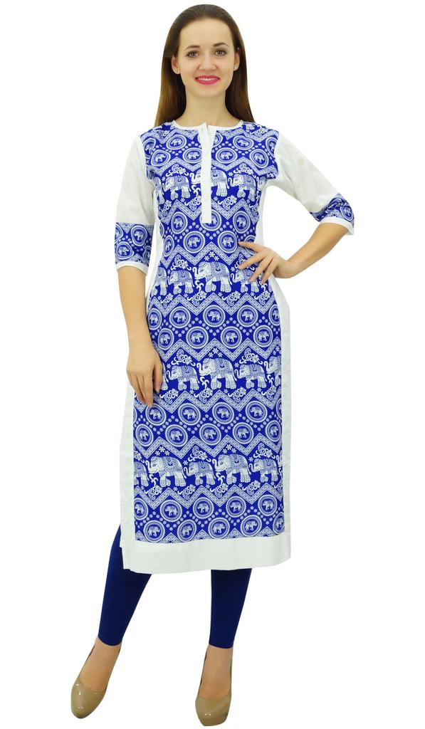 Phagun Women's Designer Straight Black Kurta 3 4 Sleeve Printed Casual