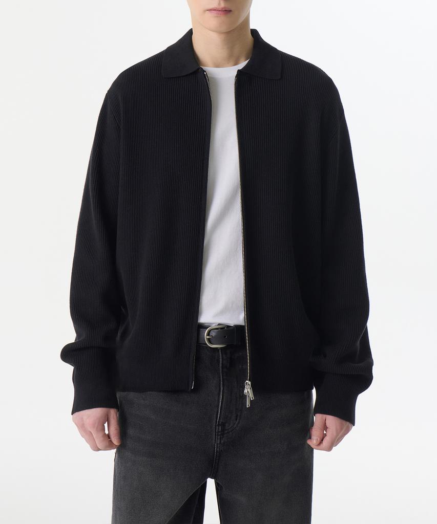 Musinsa Standard Cotton Collared Knit Zip-Up [Black]