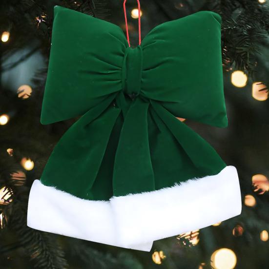 Velvet Christmas Bows Stuffed Plush Xmas Hanging Bows Ornament with Fluffy White Fur Trim for Holiday Tree Garland Fireplace Decoration