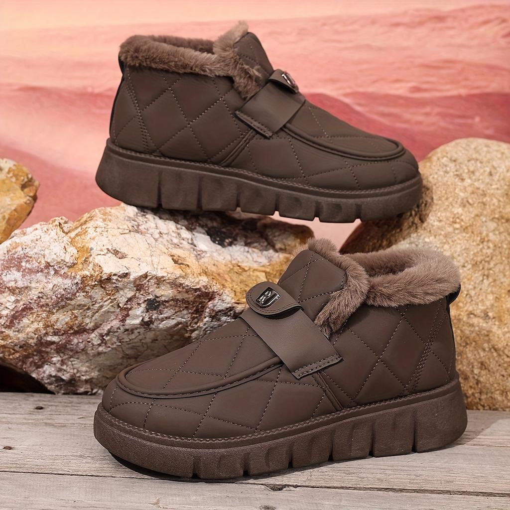 [Versatile Outdoor Casual] Warm Plush Snow Boots | Autumn Winter Thick Slip-On | Block Heel Round Toe for Hiking