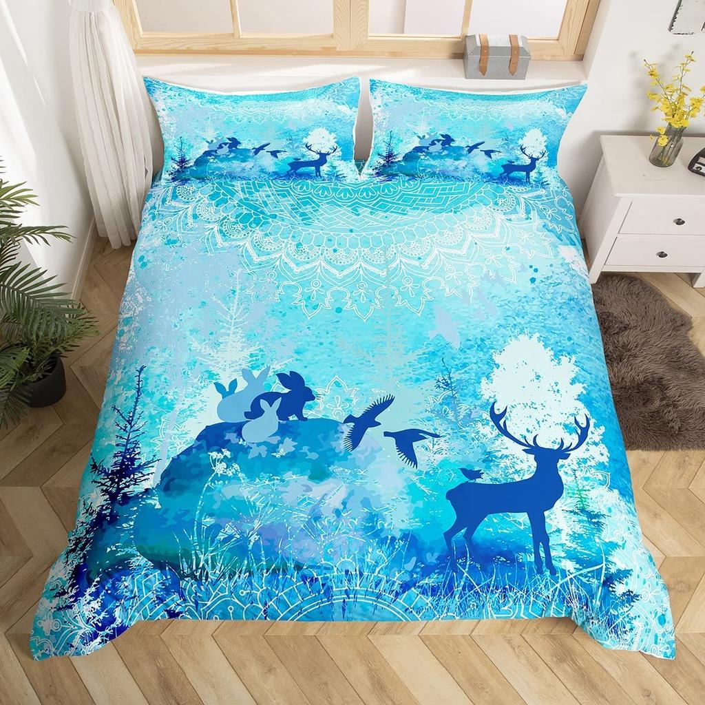 Cute Rabbit Duvet Cover Collection Twin Queen Colorful Flower Bedding Collection Microfiber Botanical Floral Cartoon Animal Comforter Cover