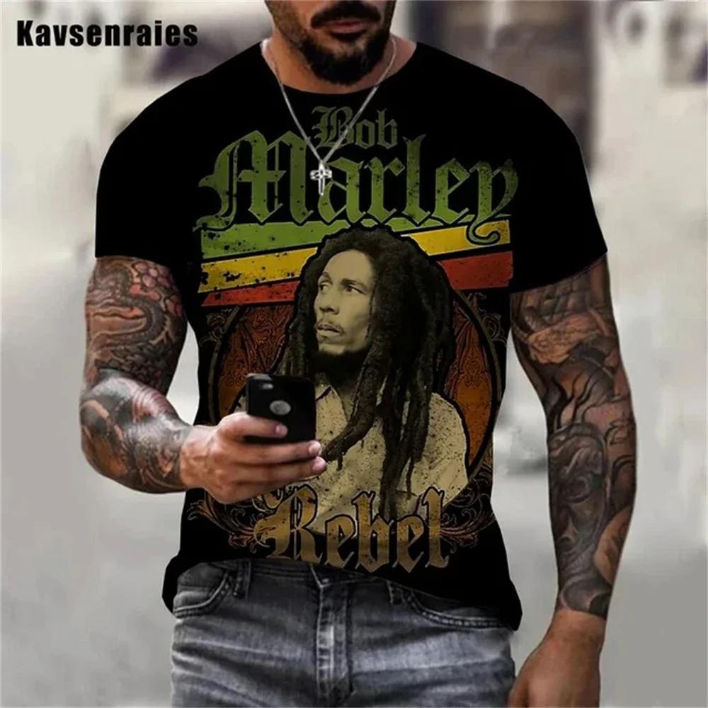 Summer Men's T-shirts Rock Bob Marley 3d Print O-neck Short Sleeve Street Hip-hop Shirt Oversized Tops