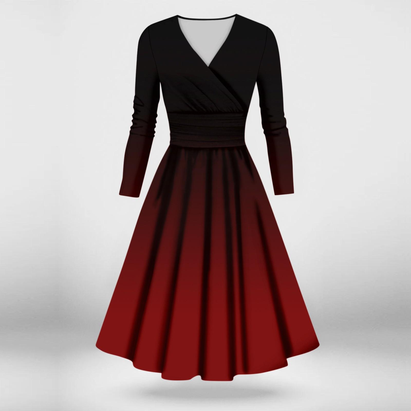 

Жіноча повсякденна та модна сексуальна сукня з довгими рукавами та V-подібним вирізом з градієнтним принтом XXL винний