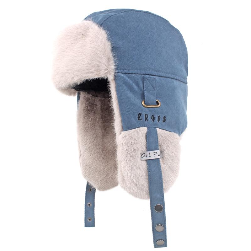 

Шапки-бомберы, женские зимние бархатные теплые шапки для защиты ушей, уличная шапка для верховой езды, мужская летающая шапка, лыжная кепка с напуском, шапочки Skullies синий