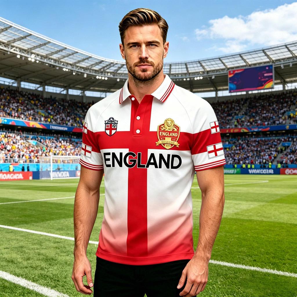 Klassiek Heren Poloshirt Voetbalshirt met Bedrukt Engeland Embleem en Badge Ontwerp Geschikt voor Casual en Sportkleding