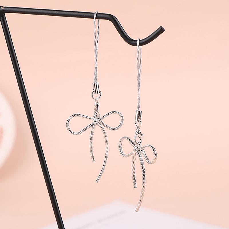 Y2K Korean Bow Phone Charm Simple Silver Color Bowknot Phone Lanyard For Girls Cell Phone Chain Keychain Accessories