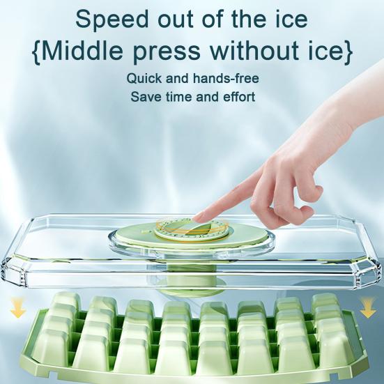 Ice Cube Mold Tray with Lid Bin Ice Scoop 32 Cavity Ice Cube Maker for Freezer Easy Release DIY Ice Cube Tray for Whiskey Cocktail Coffee