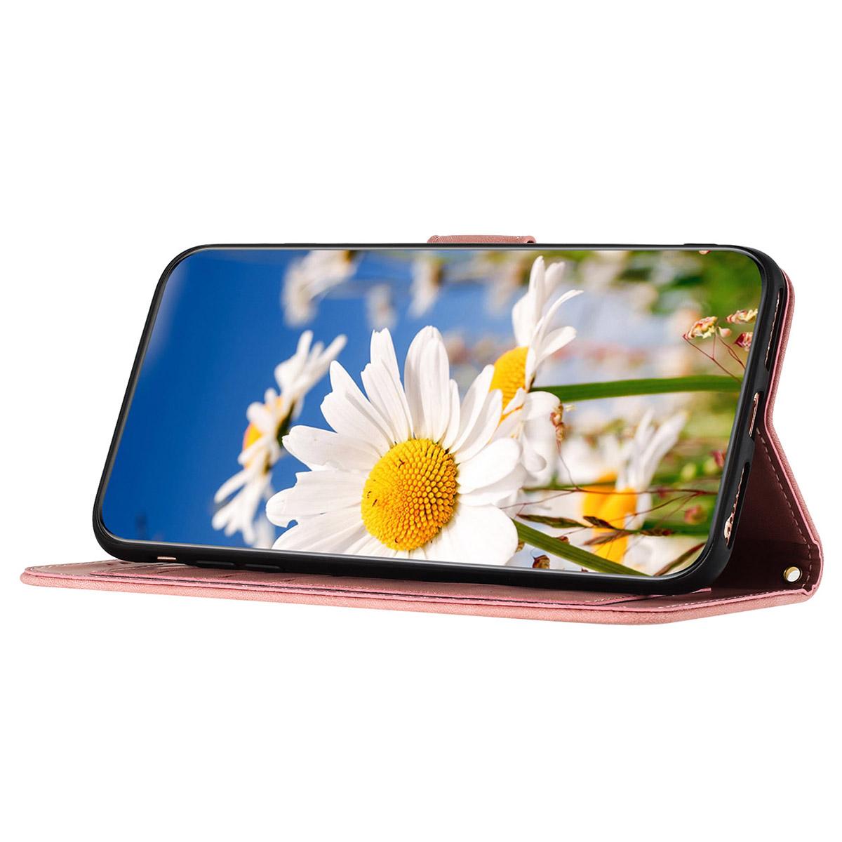 

For Samsung Galaxy S24 Case PU Leather Flower Pattern Folio Phone Cover Pink