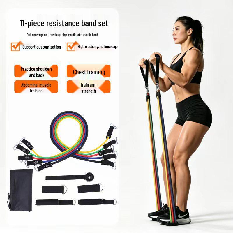 11-Piece TPE Resistance Bands Set - High Elasticity with Customizable Logo for Home Fitness