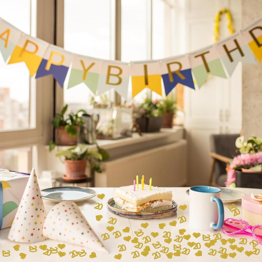 INNORU Number 20 Confetti Gold Glitter, Happy 20th Birthday Table Confetti, Twenty Years Paper Scatter, 20th Anniversary Cheers To 20 Years Party