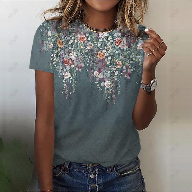 Damska koszulka z nadrukiem 3D z piórami O-Neck Casual Ladies Tee Damskie topy Harajuku Girls Krótki rękaw Streetwear Modne ubrania