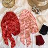 Red Grid Y2K Scarf for Women Narrow Vintage Choker Soft Hair Band Tie for Bag Handle and Boho Headwear Styling