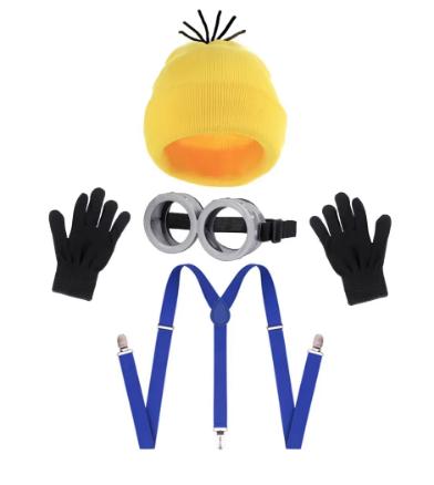 Disfraz disguise Funny Halloween Costume Accessories Adult,Goggles Glasses/Yellow Beanie/Gloves for Men Women Cosplay Party Set