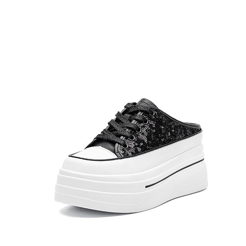 Thick-soled White Shoes for Women Summer Breathable Half Slippers All-match Sports Casual Shoes 34 3839₽