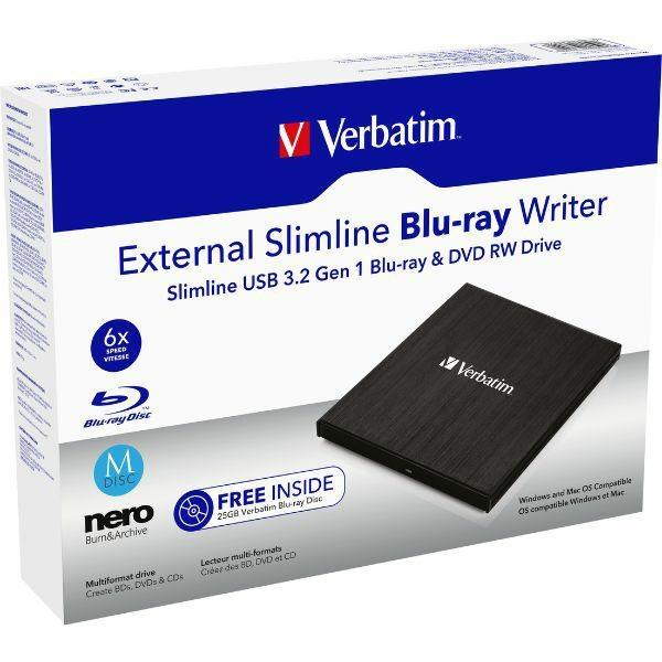 Verbatim Zewnętrzna Nagrywarka Slimlineblu-Ray + Kabel Usb 3.0 Czarny/Black 43890