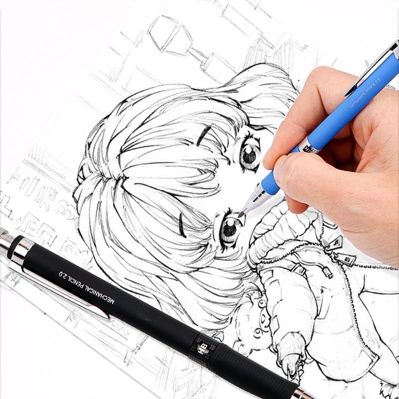 2.0 Mm Mechanical Pencil Set 2x Automatic Pencils 2 Cases Refills (Color and Black) for Draft Drawing Writing Crafting