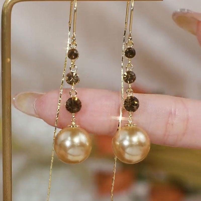 

Elegant artificial pearl crystal Tassel Eardrop Earrings one size