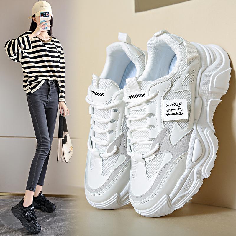 Women's shoes 2025 autumn new dad shoes versatile non-slip wear-resistant versatile sports shoes lace-up solid color casual women's shoes