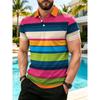 Men's Fashion Short-Sleeve Shirt, Vibrant Multi-Color Horizontal Stripes, Stylish and Versatile, Suitable for Daily Wear and Casual Occasions