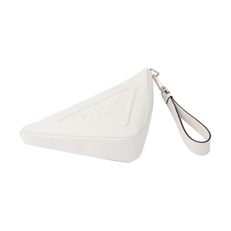Prada Saffiano Monochrome Embossed Logo Triangle Nappa Lambskin Clutch Women Clutch White 1NE039-2BYA-F0009