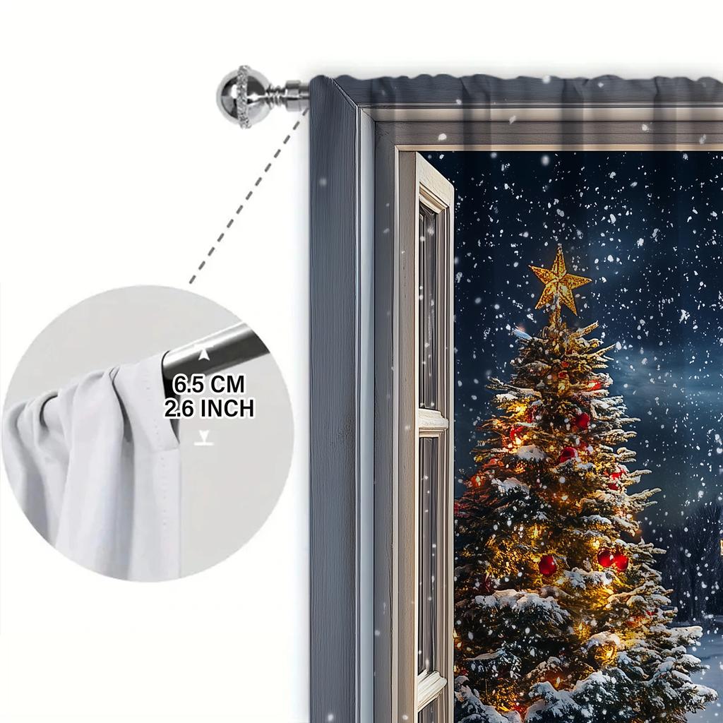 2pcs Santa Claus Snow View Window Printed Curtain for Home Decor - Rod Pocket Window Treatment for Bedroom, Office, Kitchen
