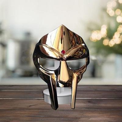 MF Doom Mask Gladiator Mad נבל 18G פלדה פליז שריון פנים בעבודת יד של ימי הביניים גימור זהב