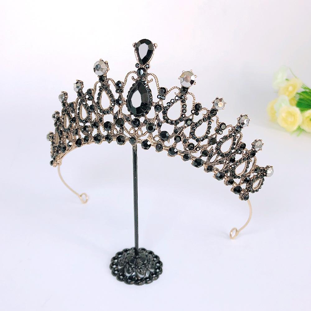 Barokowa Retro Czarna Luksusowa Korona Tiara Ślubna Suknia Ślubna Korona Urodzinowa