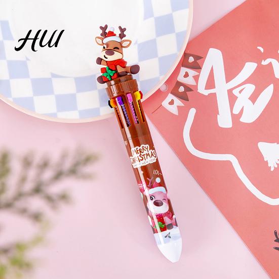 Efficient Multi-color Pen Christmas Ballpoint Pens 10-in-1 Retractable Cute Santa Snowman Multi-function Festive Writing Tool for Kids School Supplies
