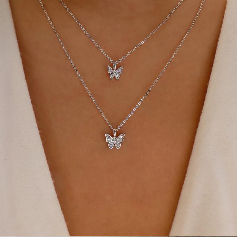 

Double butterfly necklace jewelry simple small diamond design pendant temperament fashionable collarbone chain woman