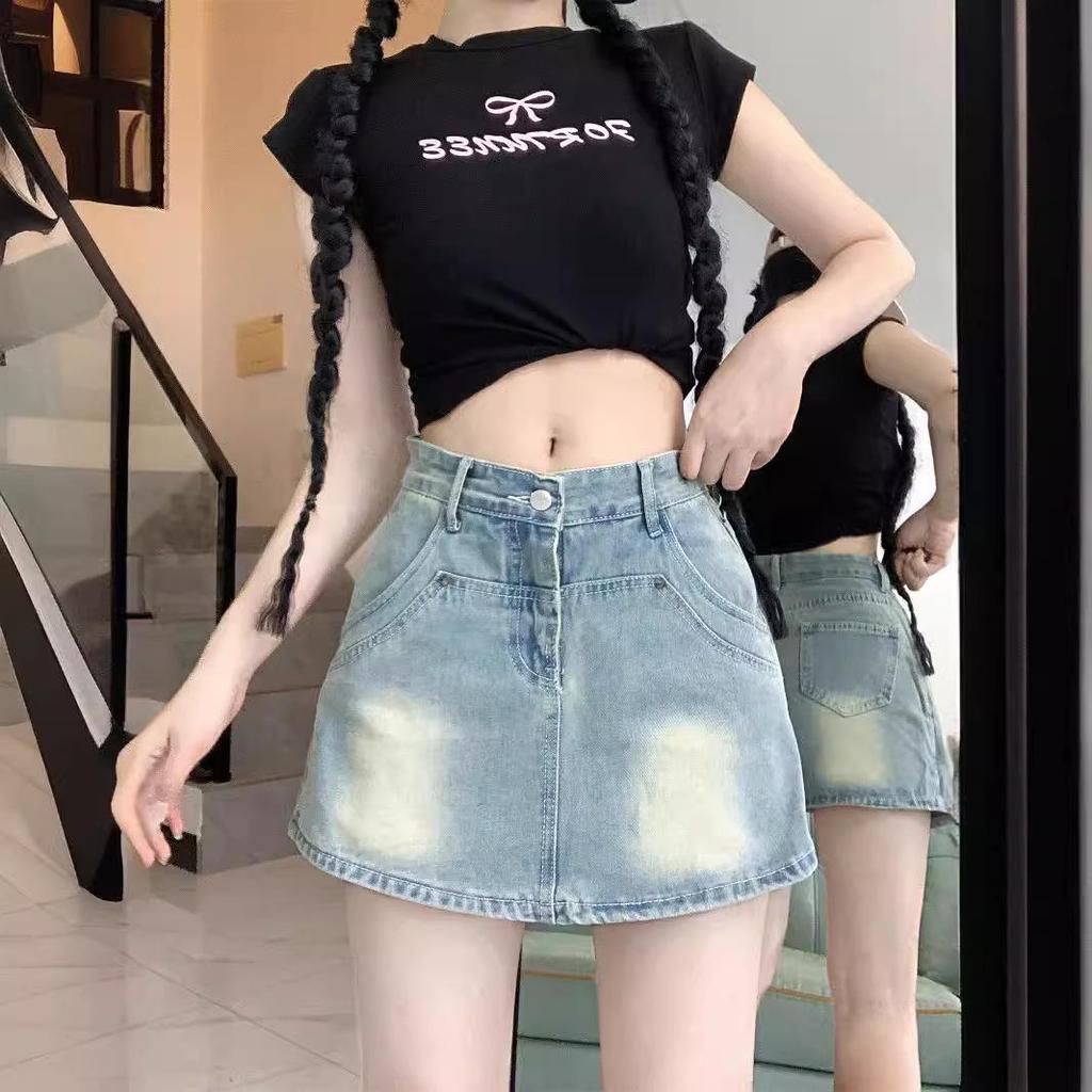 Spicy Girl High-Waisted A-Line Denim Skirt - Slimming Summer Hip-Hugging Hot Pants for Women