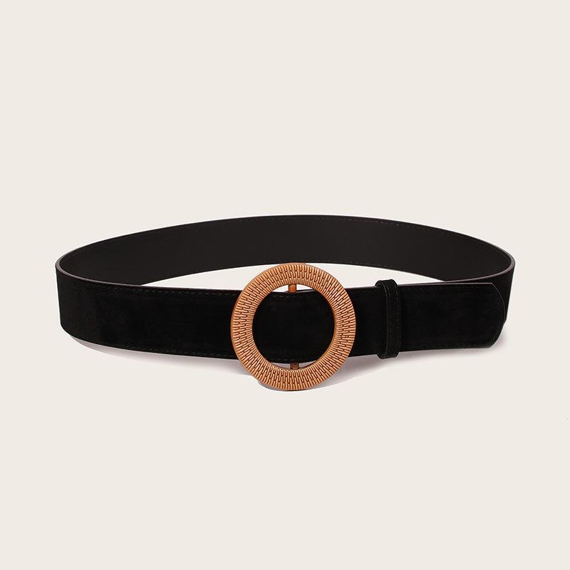 Women's Wide Belt Suede Round Buckle Imitation Rattan Buckle Wide Belt Women's Autumn and Winter Versatile Women's Belt