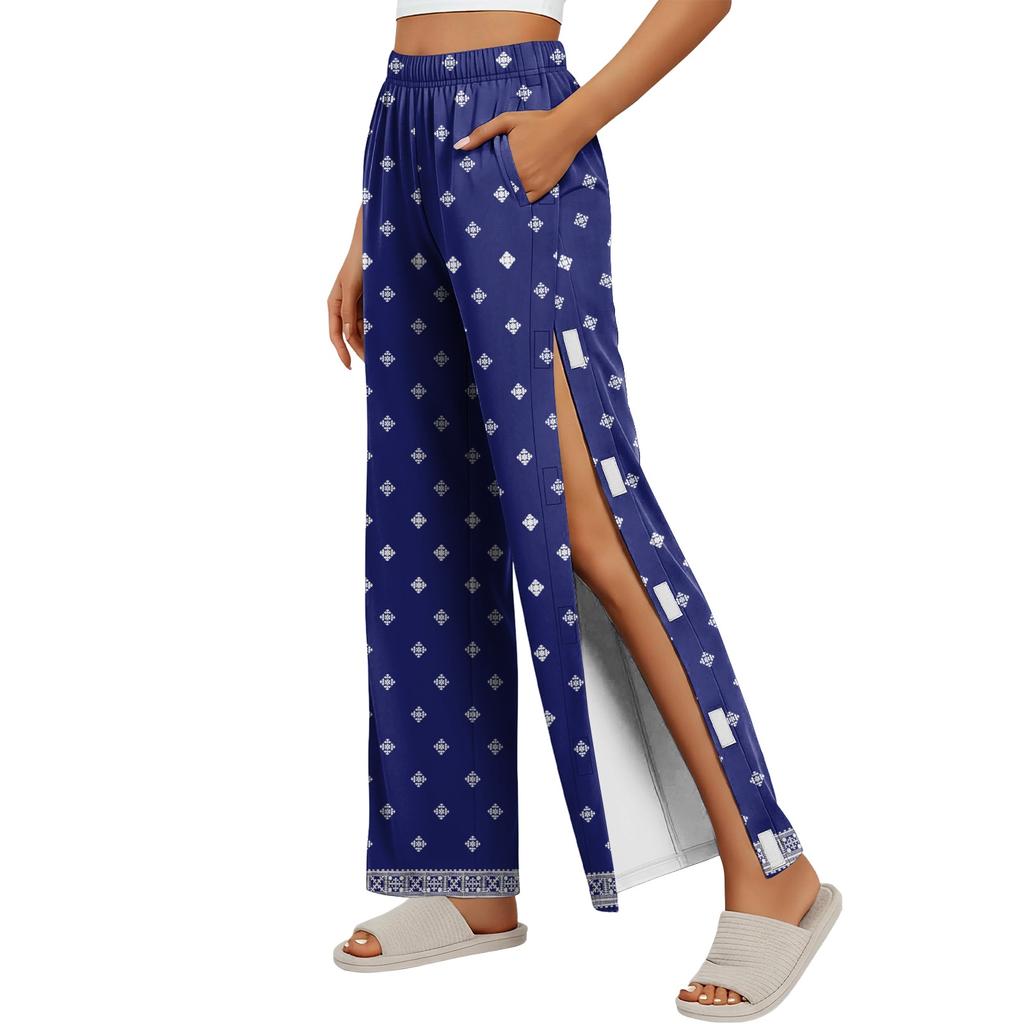 Women's Fashion Side Velcro Closure Easy Open Post Surgery Recovery Care Long Pants with No Pockets Comfortable Fit Soft Fabric