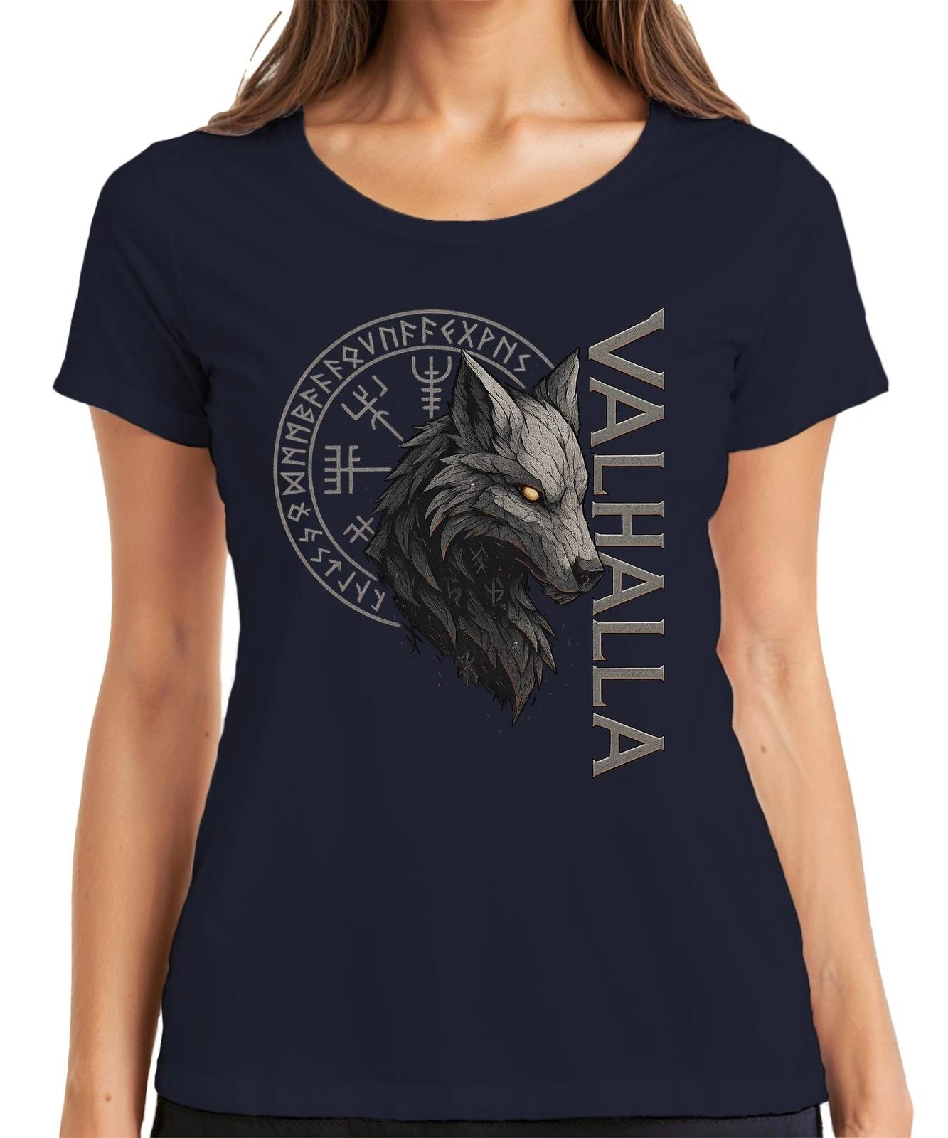 Valhalla Wikinger Wolfskopf Runen Nordische Mythologie Fenrir Damen T-Shirt XXXL