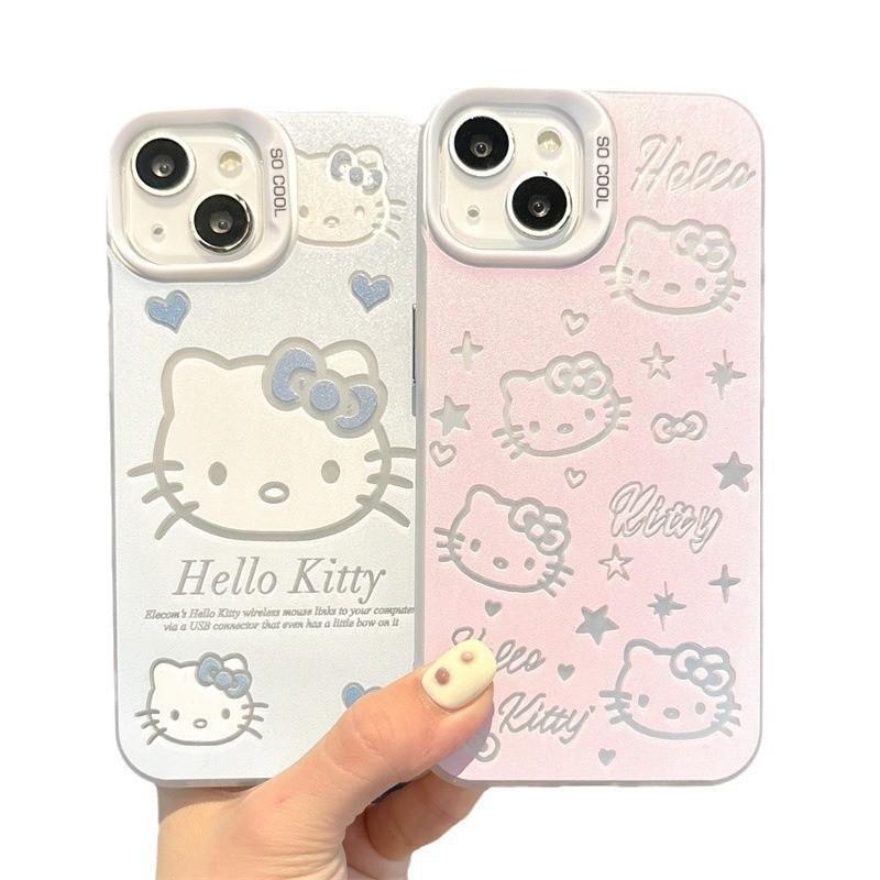 Applicable To iPhone14/15ProMax Mobile Phone Case, Colored Silver Apple 14 Girl Powder HelloKitty Hello Kitty