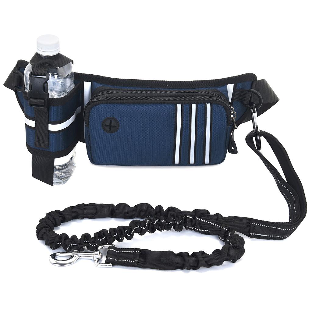 Hands Free Dog Leash Waist Bag Reflective Waist Pouch with Retractable Bungees Poop Bag Dispenser