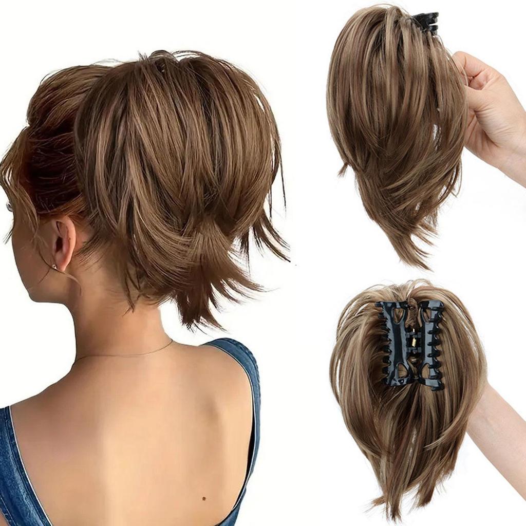 Grampo de Garra Coque Pães de Cabelo Peça de Cabelo Extensão de Rabo de Cavalo Curto Peça de Cabelo Sintético Fofo Liso para Mulheres