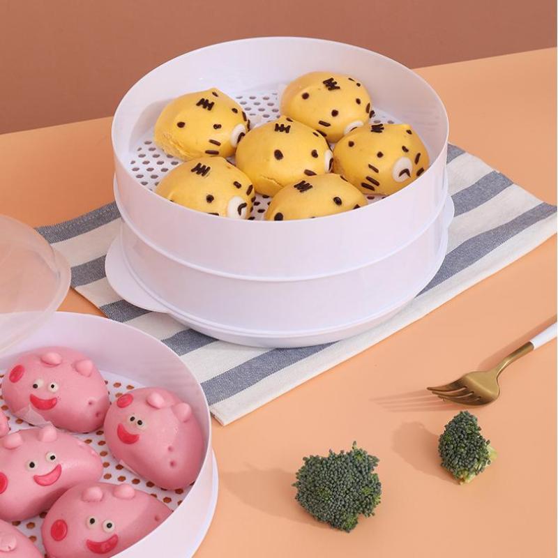 Plastic Steamer Microwave Oven Round Steamer With Lid Cookware Steamer Household Steamed Buns Kitchen Cooking Tools