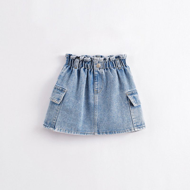 Mark Jenny Lace-up Large-Pocket Denim Summer Dress Blue 110