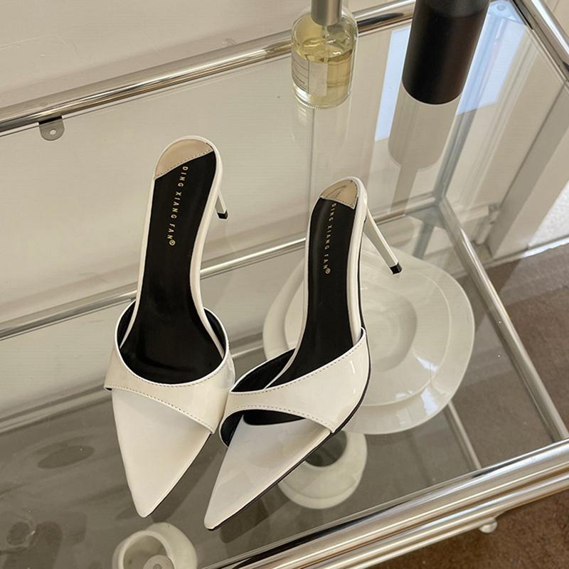 Fashion SUOJIALUN 2025 Summer New Brand Women Slides Fashion Pointed Toe Slip On Ladies Sexy Slipper Thin High Heel Dress Pumps Sandal