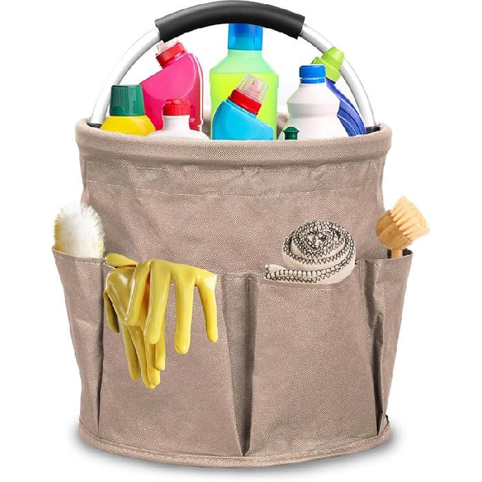 Qivine 17L Cleaning Caddy with Handle, Cleaning Supply Caddy Foldable Tool Bag Cleaning Products Organizers Portable Cleaning Bucket Organiser for