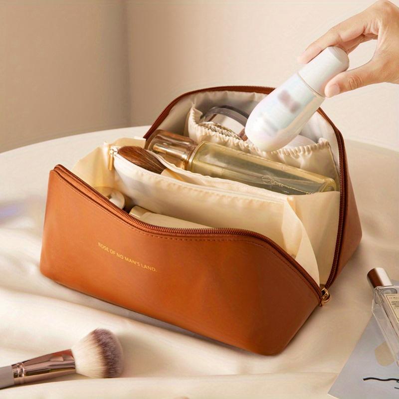 

1 шт. Водонепроницаемая косметичка на молнии большой вместимости, портативная сумка для туалетных принадлежностей для мытья с разделителем, ручкой и функцией органайзера коричневый