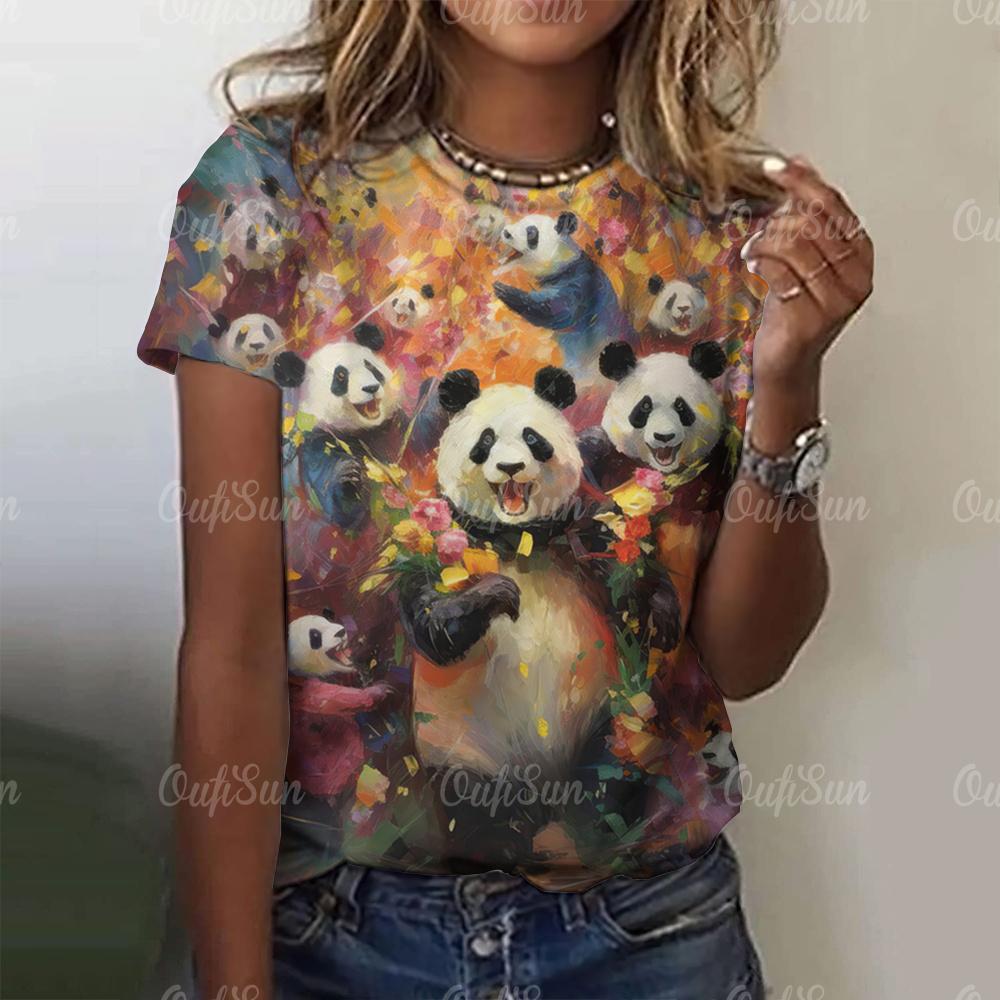 Kawaii Vintage Anime Panda Print T Shirt Funny Women Summer Casual Short Sleeve Tshirts Female Loose Tops Ropa Y2k Hombre Tees
