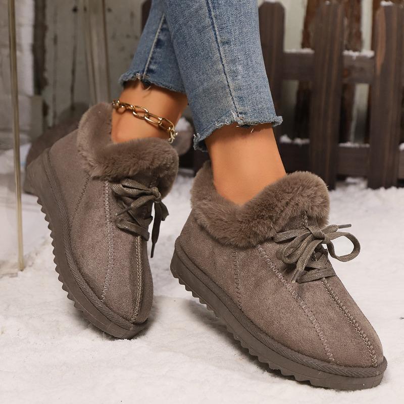 Winter new large size lace-up cotton shoes women's beans thick-soled piled thickened fashion short boots fluffy snow boots