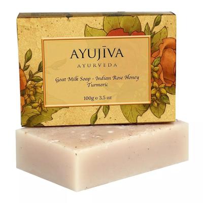 Soap with Goat Milk, Rose, Honey and Turmeric (100 G), Luxury Classic Goatmilk Soap with Indian Rose, Honey, Turmeric, Ayurveda