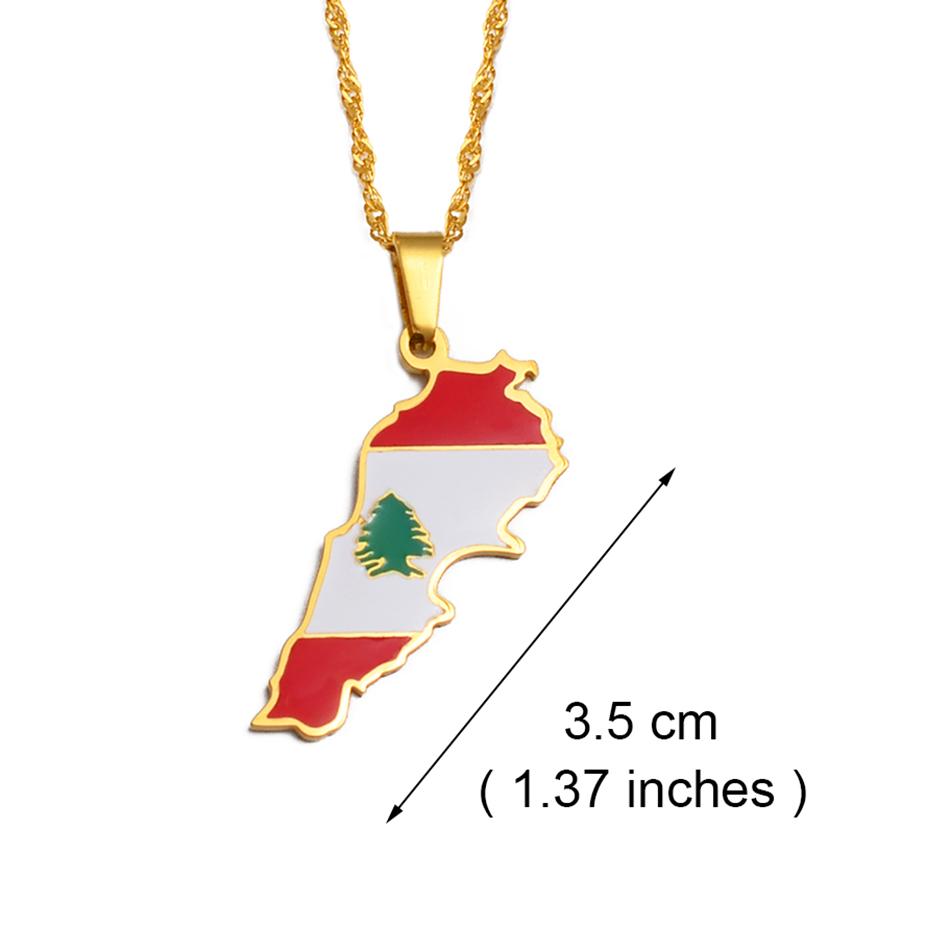 Anniyo Liban Map With Flag Pendants Necklaces Jewelry Lebanon Maps Chains #248321 60cm or 23.7 Inches